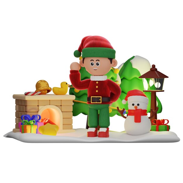 Personaje de niño en 3D de Navidad Posición de señalamiento