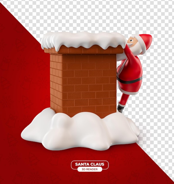 El personaje de Papá Noel en la chimenea en dibujos animados en 3D con fondo transparente
