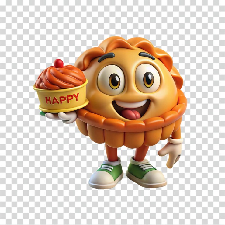 PSD un personaje de pastelería feliz sosteniendo un pastel