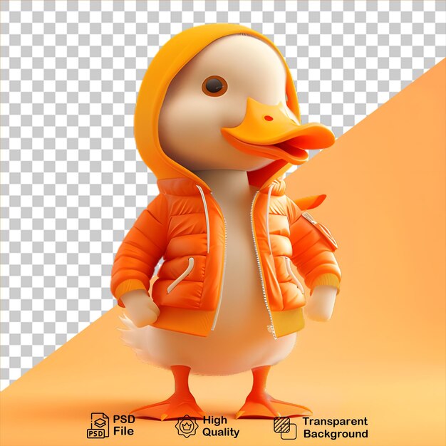 Personaje de pato 3d con una chaqueta aislado en un fondo transparente incluye archivo png