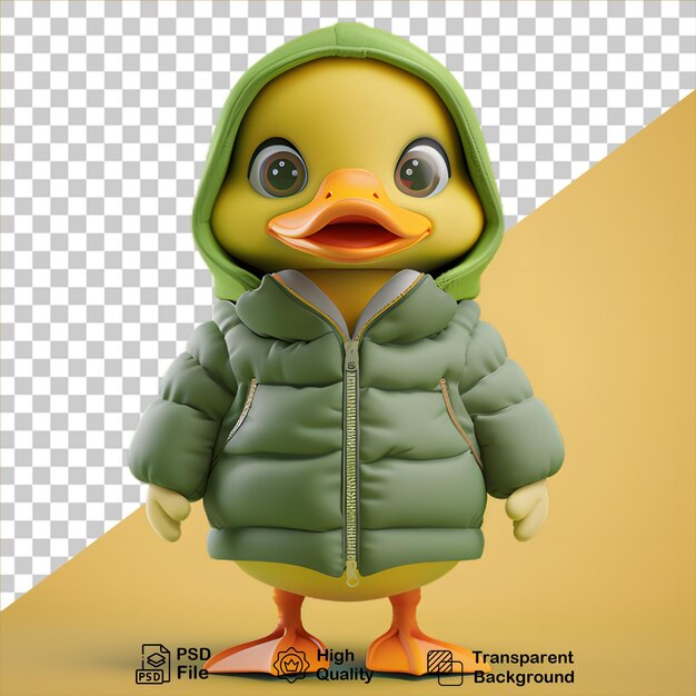 Personaje de pato 3d con una chaqueta aislado en un fondo transparente incluye archivo png