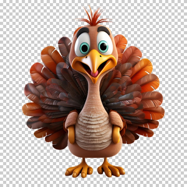 PSD personaje de pavo 3d aislado en un fondo transparente