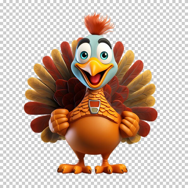 PSD personaje de pavo 3d aislado en un fondo transparente