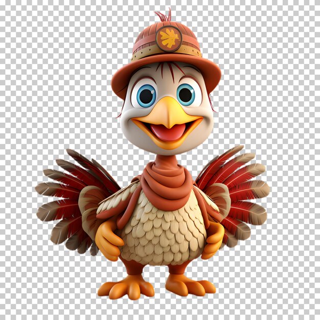 PSD personaje de pavo 3d aislado en un fondo transparente