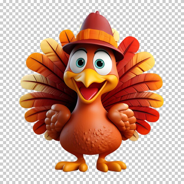 PSD personaje de pavo 3d aislado en un fondo transparente