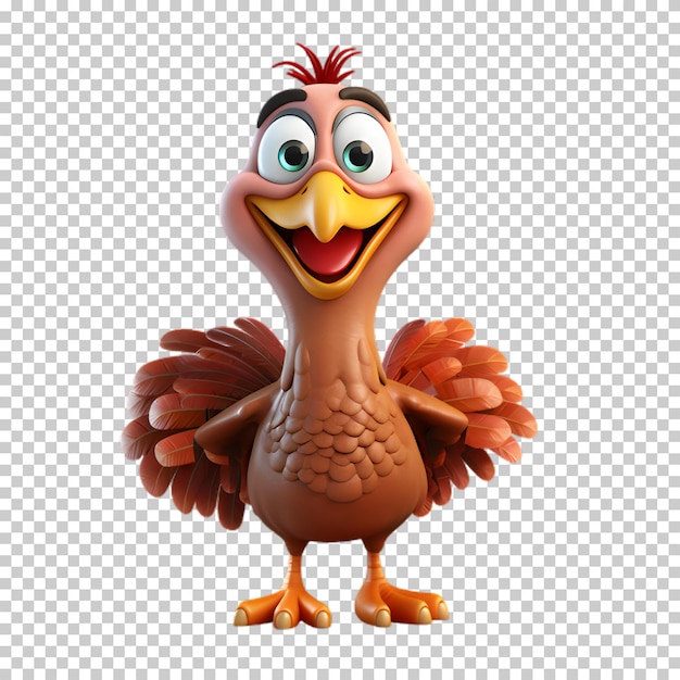 PSD personaje de pavo 3d aislado en un fondo transparente