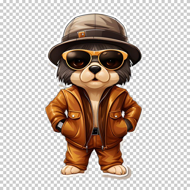 PSD personaje de perro con chaqueta y sombrero fondo transparente