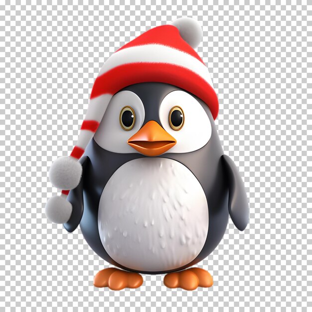 PSD personaje de pingüino de navidad 3d aislado en un fondo transparente