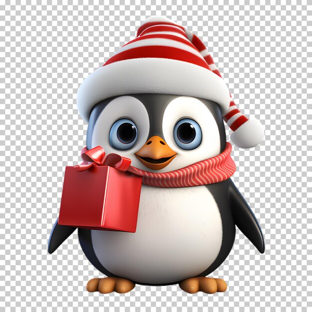 Personaje de pingüino de navidad 3d aislado en un fondo transparente