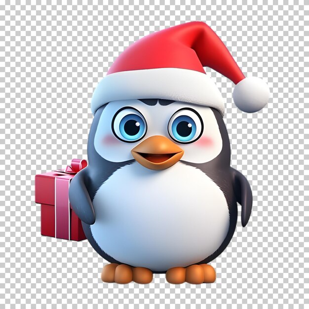 PSD personaje de pingüino de navidad 3d aislado en un fondo transparente