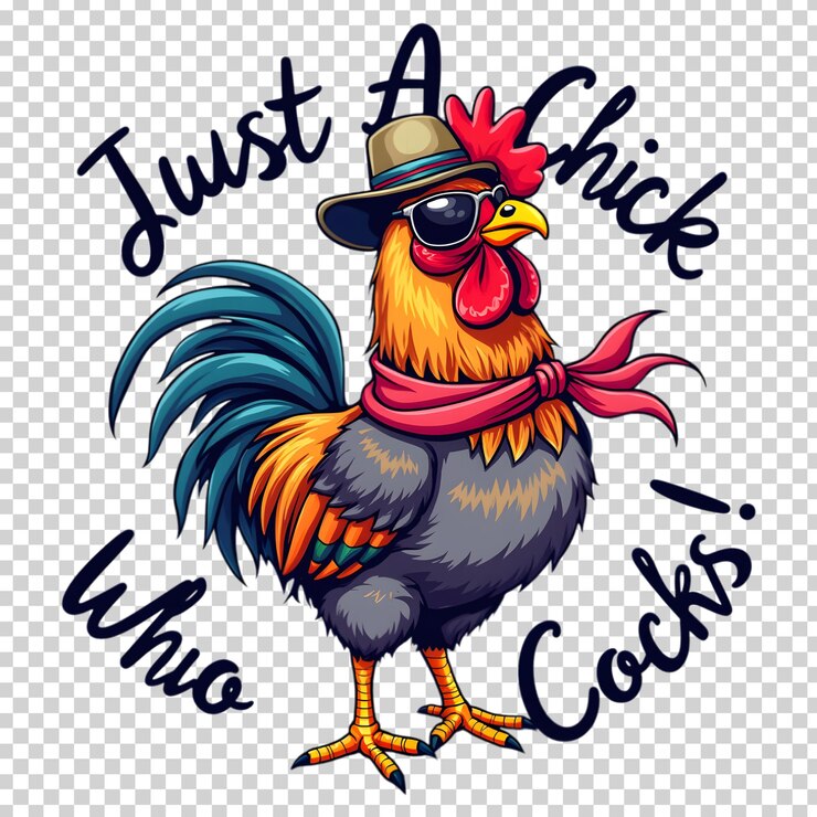 PSD un personaje de pollo caprichoso en trajes de moda con tipografía sólo una chica que ama los pollos