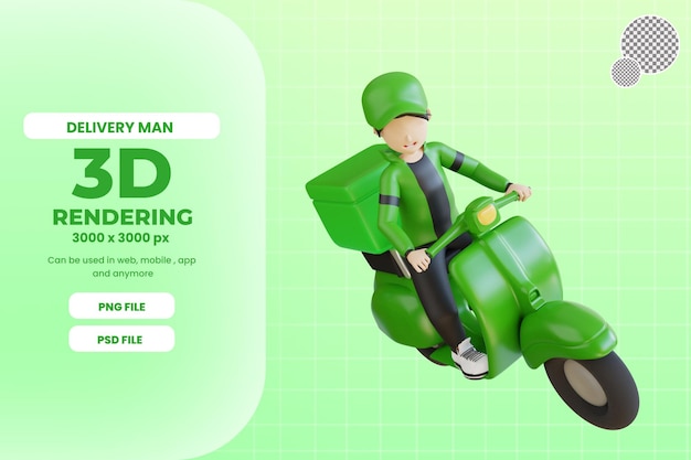 Personaje de repartidor 3d con scooter premium psd