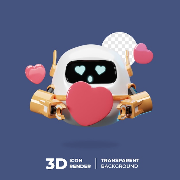 Personaje de robot 3D con signo de amor