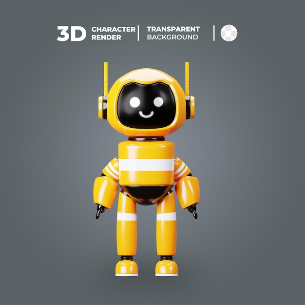 Personaje de robot de dibujos animados amarillo 3D con cara sonriente