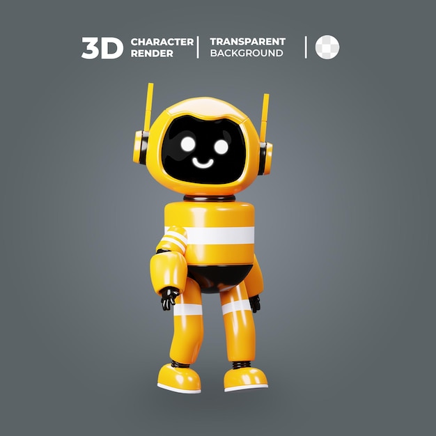 Personaje de robot de dibujos animados amarillo 3d con cara sonriente