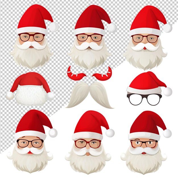 PSD personaje de santa claus con sombreros, máscara, bigote y barba en un fondo transparente