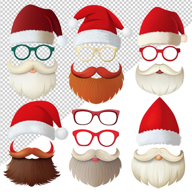 PSD personaje de santa claus con sombreros, máscara, bigote y barba en un fondo transparente