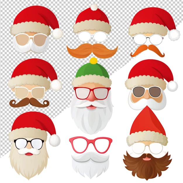 PSD personaje de santa claus con sombreros, máscara, bigote y barba en un fondo transparente