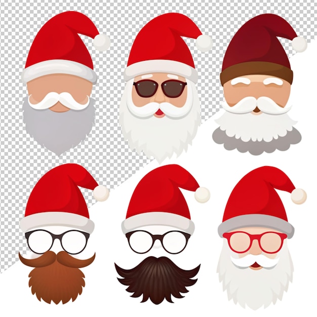 Personaje de santa claus con sombreros, máscara, bigote y barba en un fondo transparente