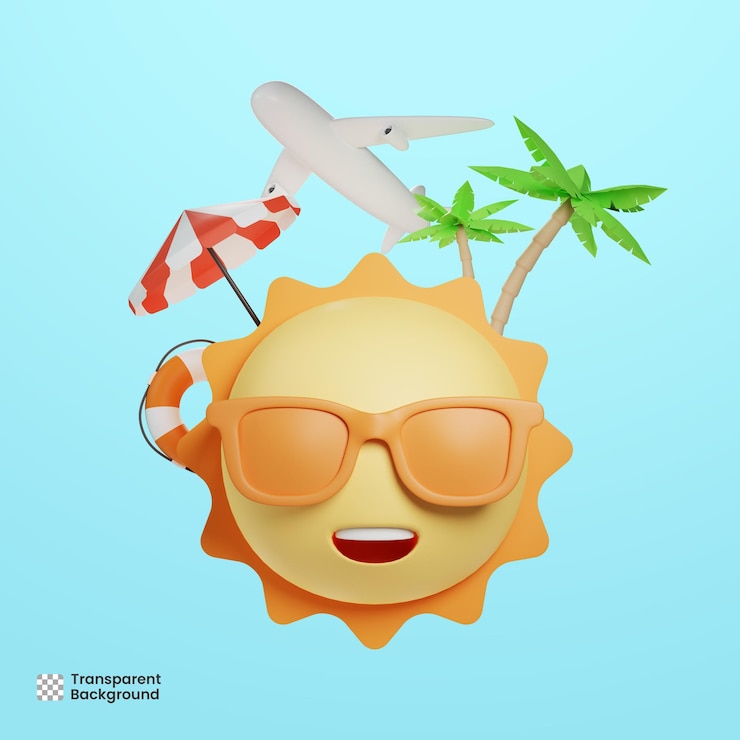 PSD personaje de sol 3d con concepto de verano.