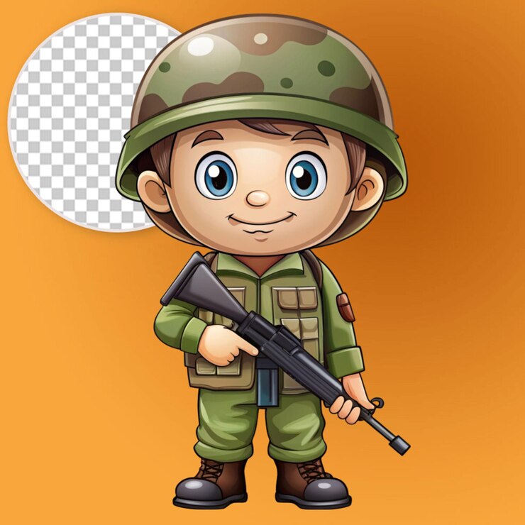 PSD el personaje del soldado del ejército es un vector de estilo de dibujos animados.