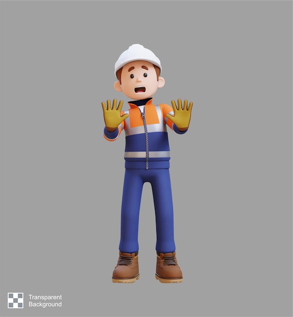 Personaje de trabajador de la construcción en 3D Miedo y negación