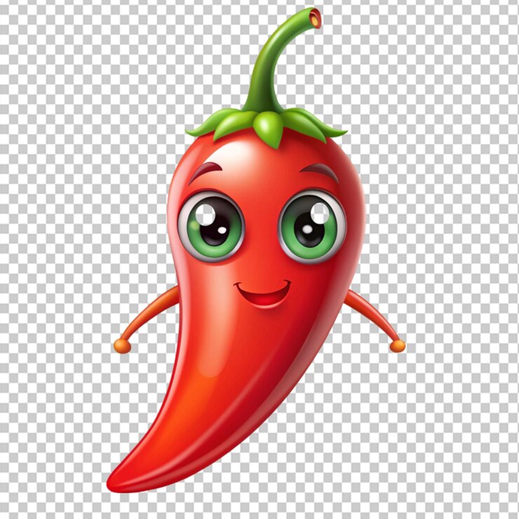 PSD personaje vegetal de pimienta de chile de dibujos animados en un fondo transparente