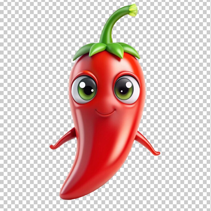 PSD personaje vegetal de pimienta de chile de dibujos animados en un fondo transparente