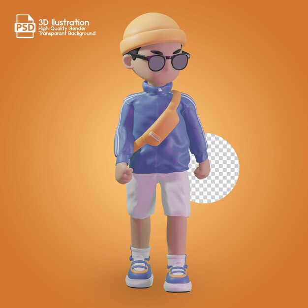 PSD personajes en 3d con chaqueta azul y gafas de sol.