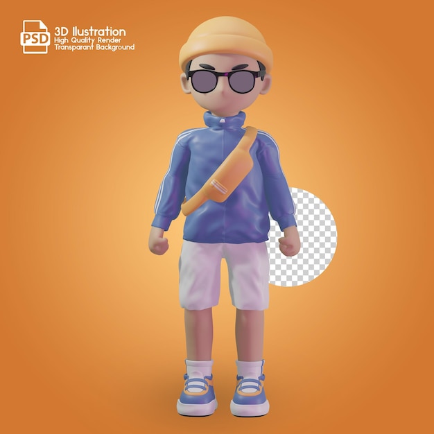 PSD personajes en 3d con chaqueta azul y gafas de sol.