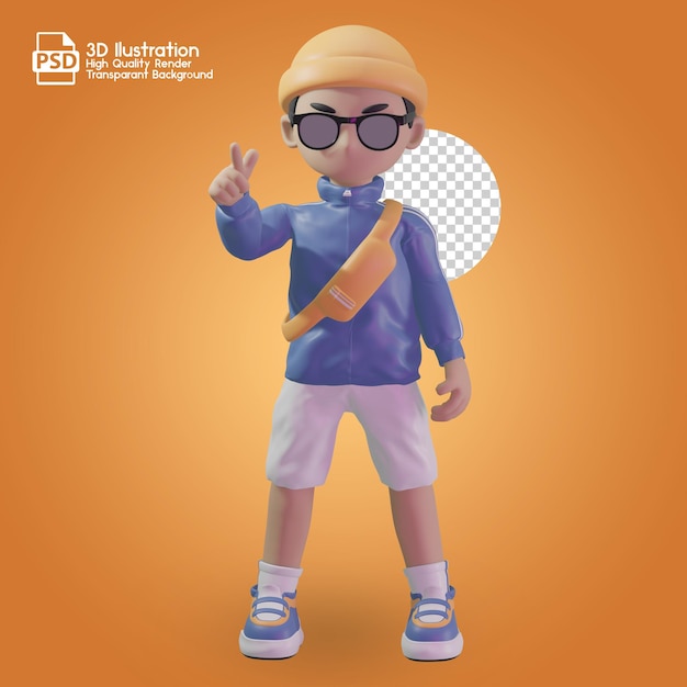 PSD personajes en 3d con chaqueta azul y gafas de sol.