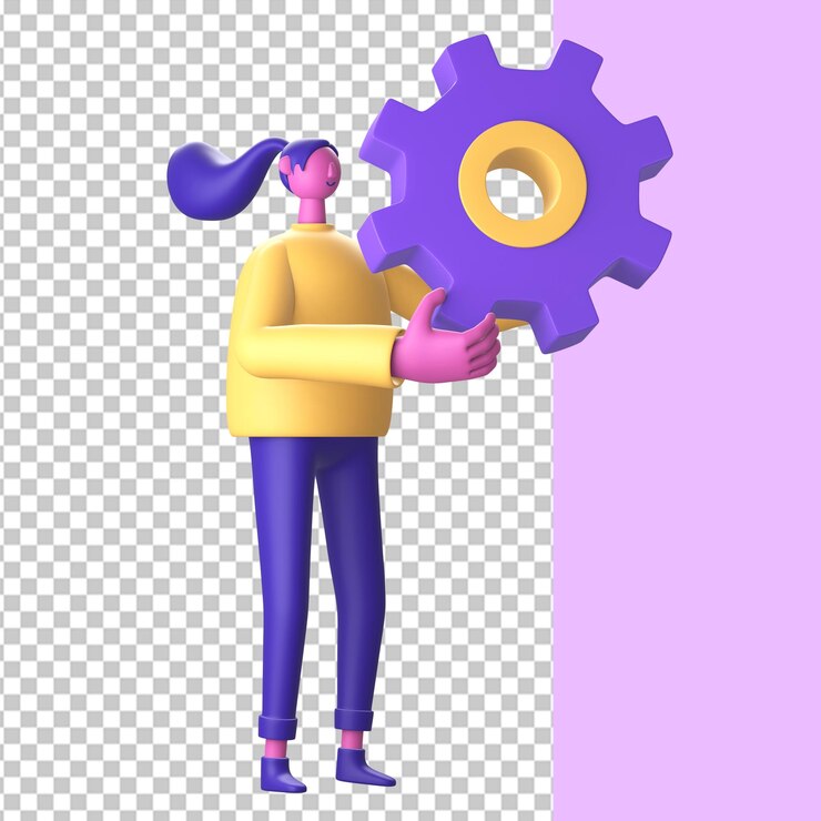 PSD personajes 3d con equipo de ajuste de configuración para aplicaciones móviles web ui ux redes sociales