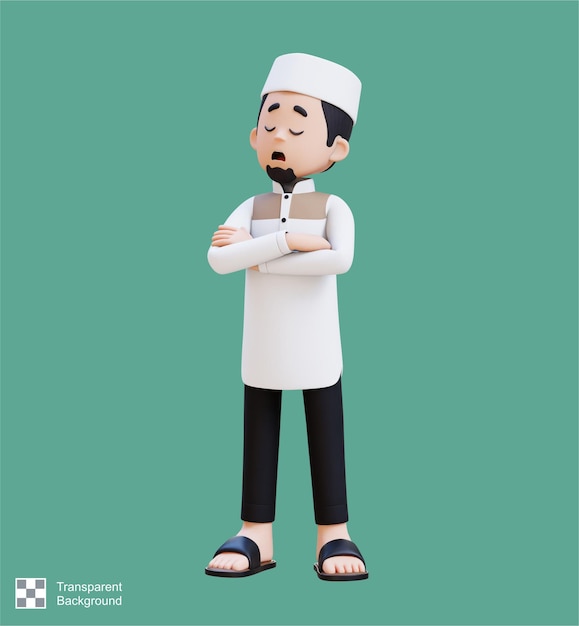 Personajes 3D de un hombre musulmán en postura de negación de la insatisfacción