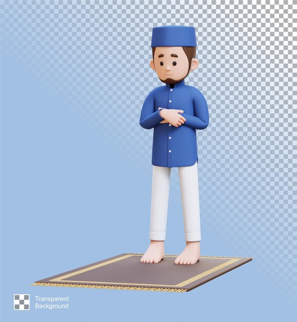 Personajes 3D del hombre musulmán sholat y rezar en Ramadán kareem