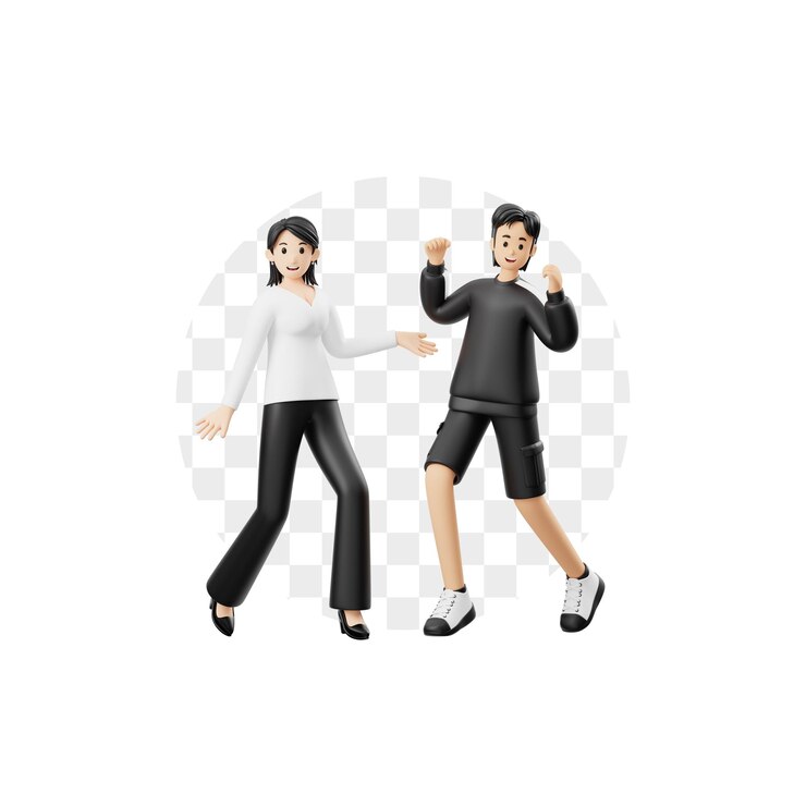 PSD personajes 3d jugosos bailando juntos