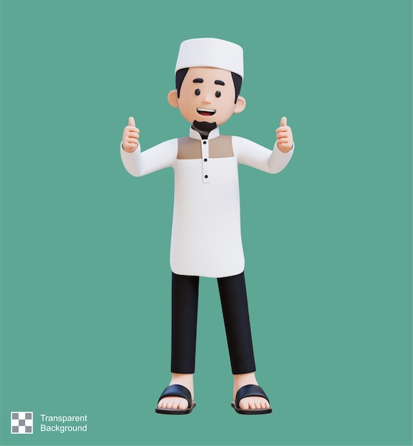 Los personajes 3D de Muslim Man hacen una postura de pulgares hacia arriba