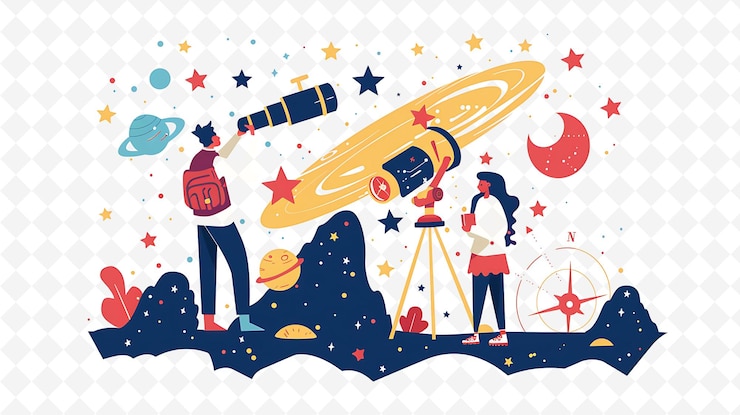 PSD personajes astrológicos navegando por las estrellas diseño es na flat ilustración arte temático del festival