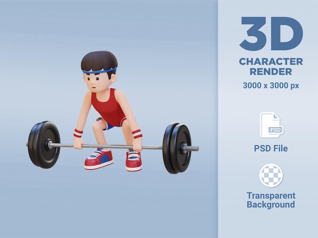 Personajes de deportistas en 3D que construyen fuerza y potencia con ejercicios de peso muerto