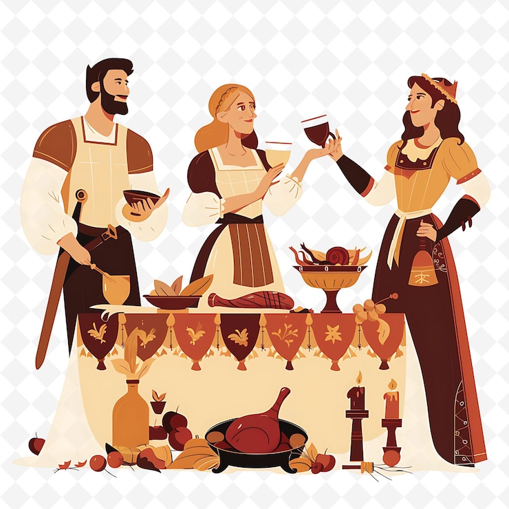 PSD personajes medievales que asisten a una fiesta el diseño es real y op ilustración plana arte temático del festival