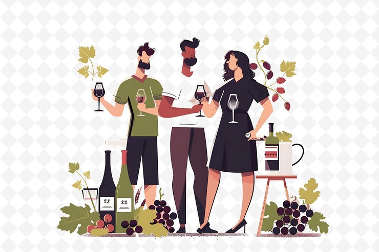 PSD los personajes moldavos degustando vino el diseño es sofisticado e ilustración vista del paisaje cultural