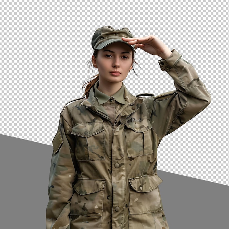 PSD personal militar femenino aislado en un fondo transparente