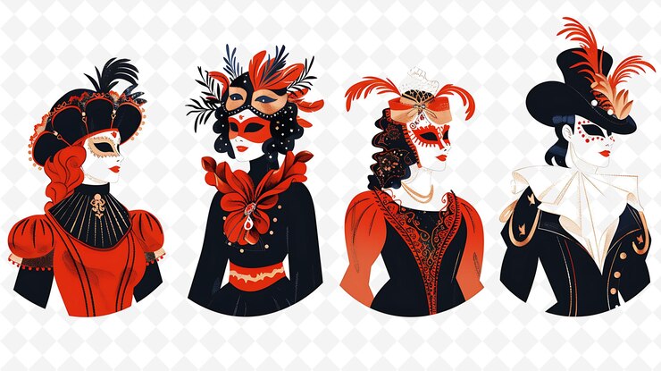 PSD persone che partecipano a una mascherata del carnevale veneziano il design è op flat illustration culture character
