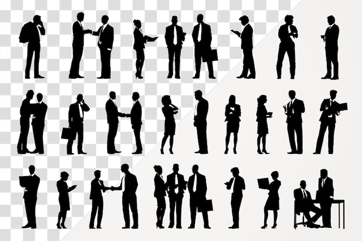 PSD persone d'affari png silhouette set di lavoro di squadra professionale