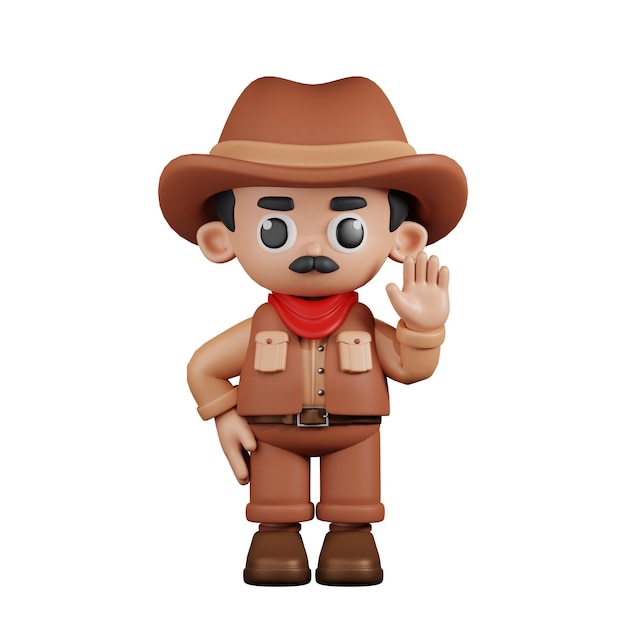 Personnage 3D, Cowboy, mains en l'air, pose