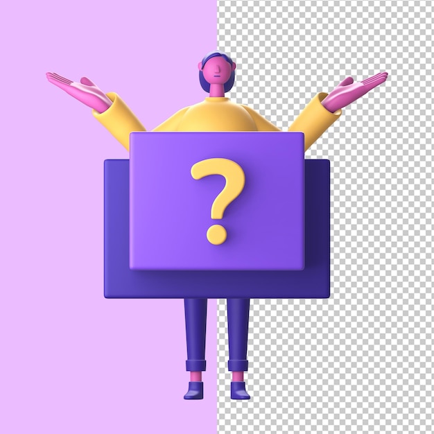 Personnage 3D avec devant de point d'interrogation pour les médias sociaux des applications mobiles Web UI UX