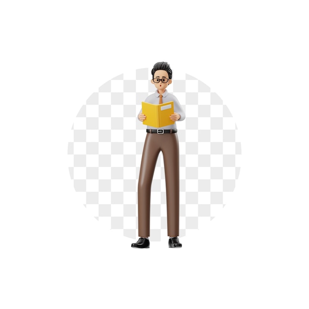 Personnage 3D enseignant masculin tenant un livre