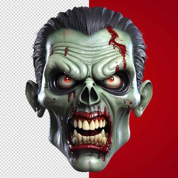 PSD personnage 3d face de zombie effrayant style de rendu 3d sur un fond transparent