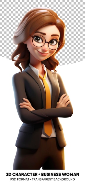 PSD personnage 3d femme d'affaires secrétaire professeur