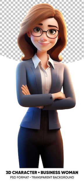 PSD personnage 3d femme d'affaires secrétaire professeur