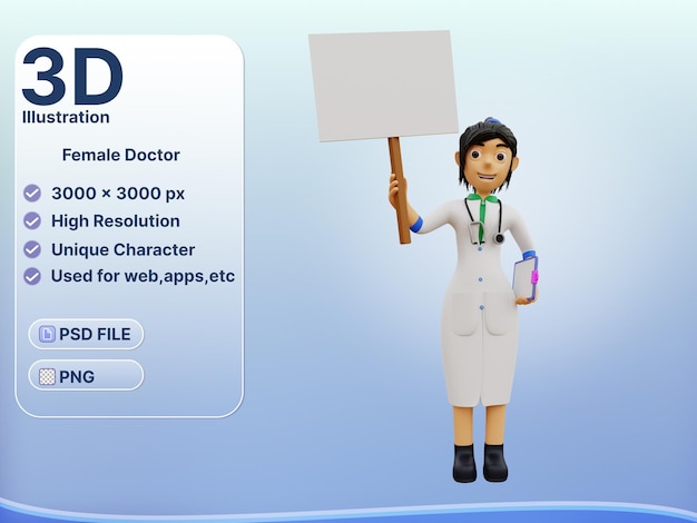 Personnage 3d Femme Médecin Est Tableau Blanc